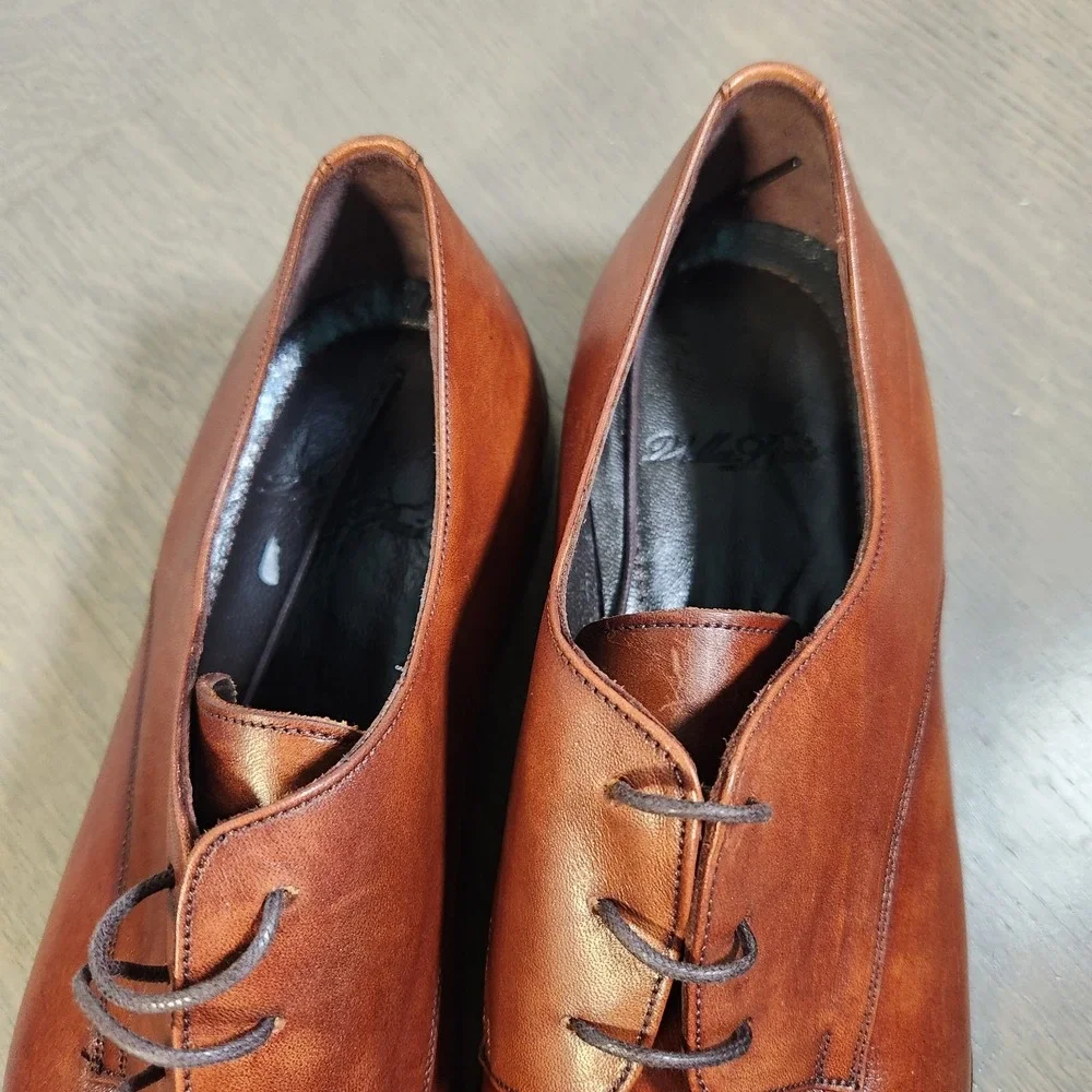 Vellapais Men's Brown Burnished Leather Derby Dress Shoes Size 14 EU 49 48549